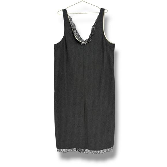 Ganni Lace Trim Grey Ponte Midi Suiting Dress, Size 44 - Picture 1 of 7